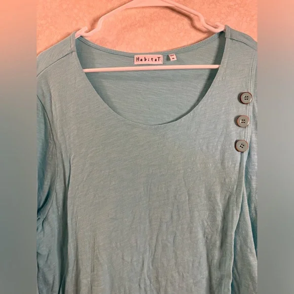 Habitat Blue Woman’s XL Cotton Long Sleeve Tunic Top Buttons Boho Scoopneck - Picture 3 of 8